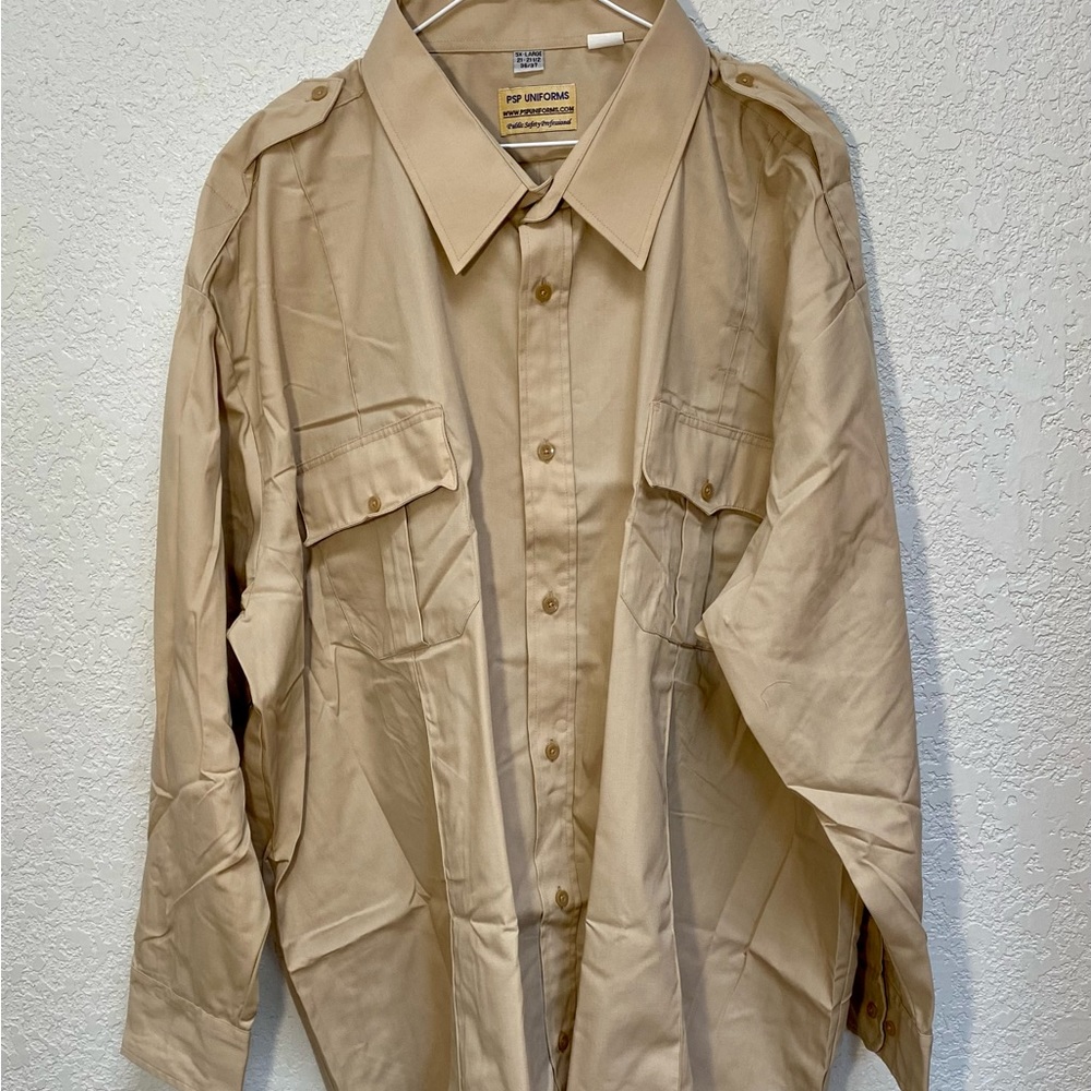 Security Officer Shirt Men’s 5XL Tan Button Down Uniform Long Sleeve Work Wear